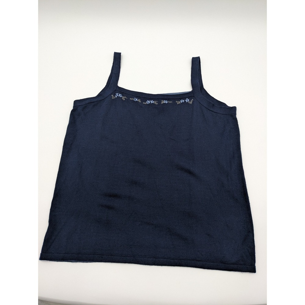 Vintage Xhilaration Navy Blue Knit Tank Top Floral Embroidered Plus Size 18W 20W